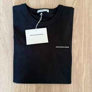 Alexander Wang Black Short Sleeve Crewneck Tee with White Logo Tag